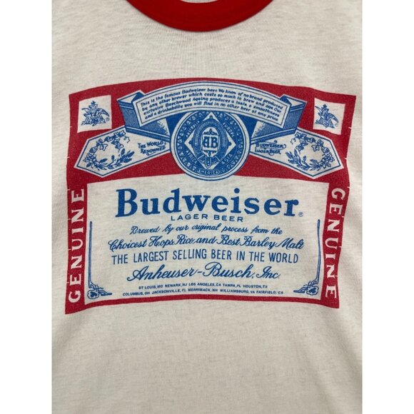 Vintage Budweiser 70s Size M Ringer Tee Single Stitch Distressed Graphic T-shirt - Picture 2 of 10